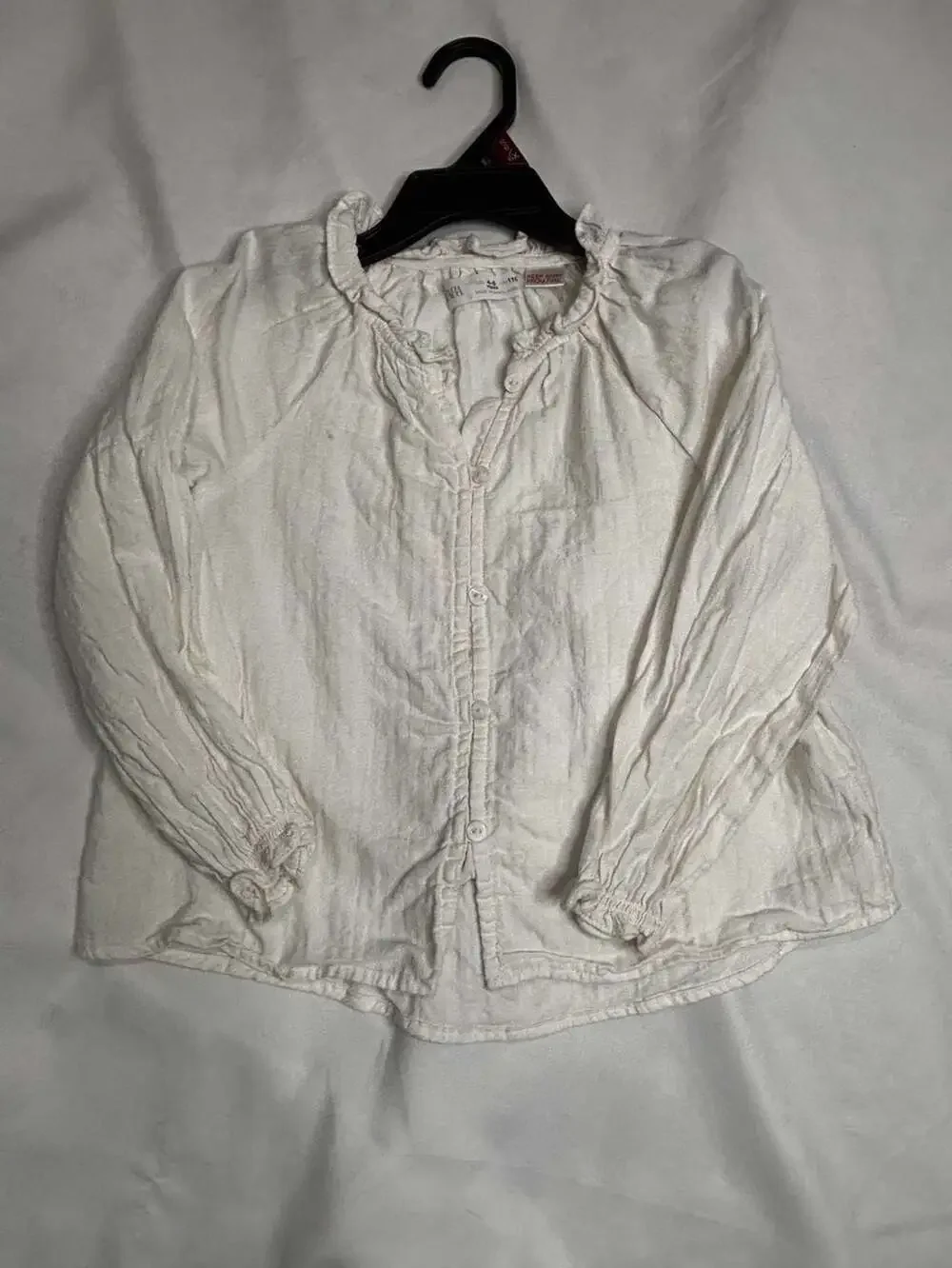 Zara Kids White Button-Up Long Sleeve Blouse Ruffled Collar Size 4-5 Years